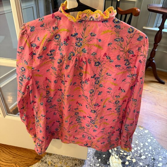 J Crew Liberty Fabric Flower Shirt Poplin Ruffle size XS - Picture 2 of 7